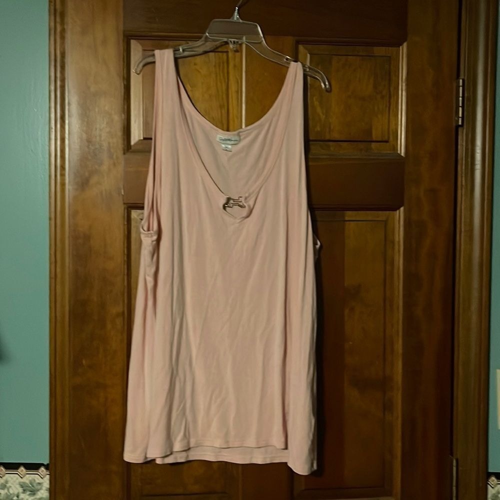Jaclyn Smith Collection Pink V-Neck Tank Top with Silver Ring Detail Womens XL